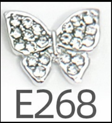 3D Nail Charms - Butterfly with Diamonds SILVER 10pcs